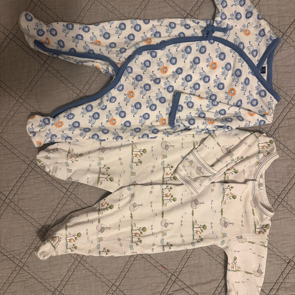 Kissy Kissy Blue Noah’s print, and Janie and Jack footies 0-3m